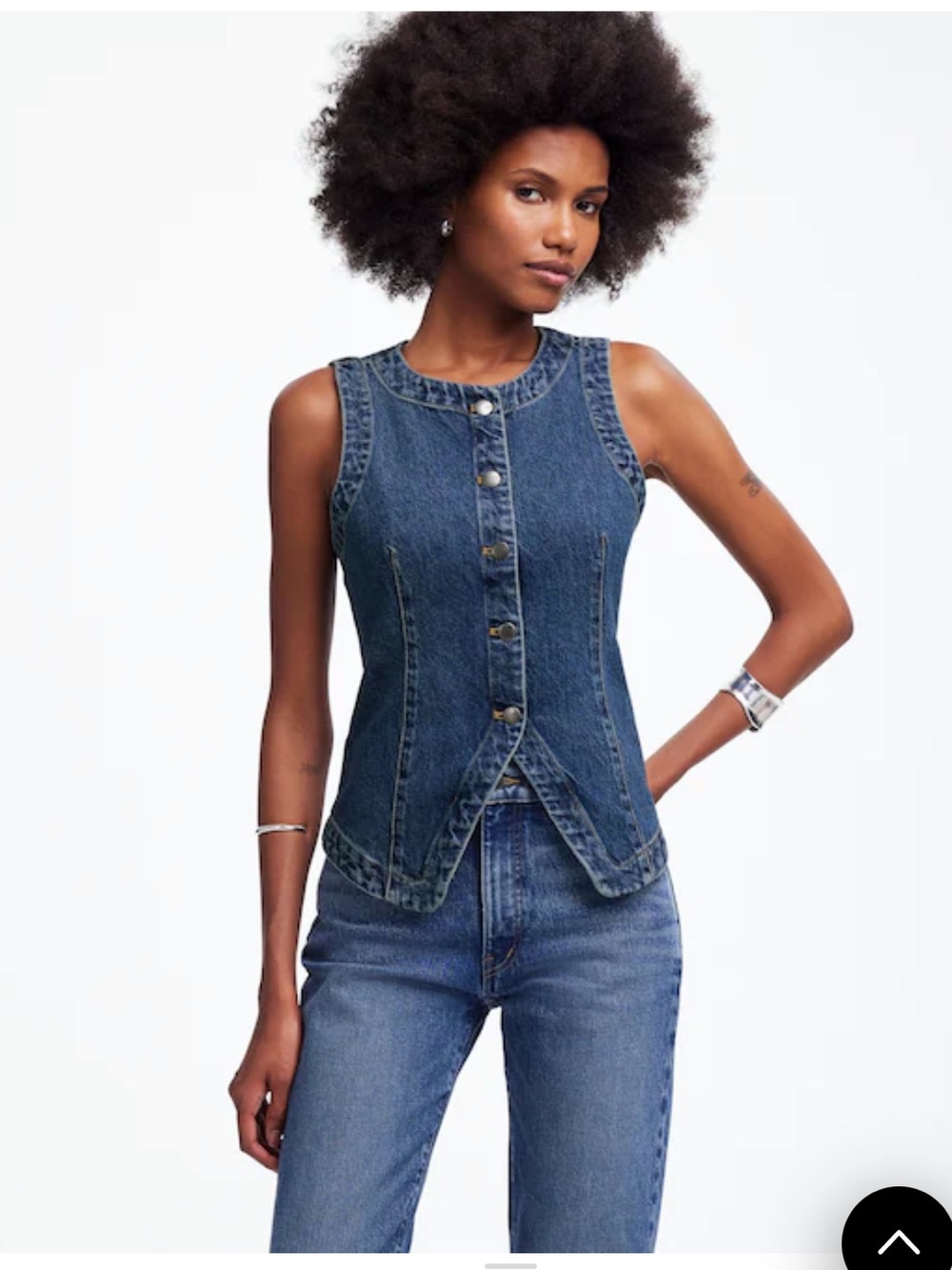 Madewell Denim Crewneck Vest Concho Wash Indigo Size 6 Button Front Fitted